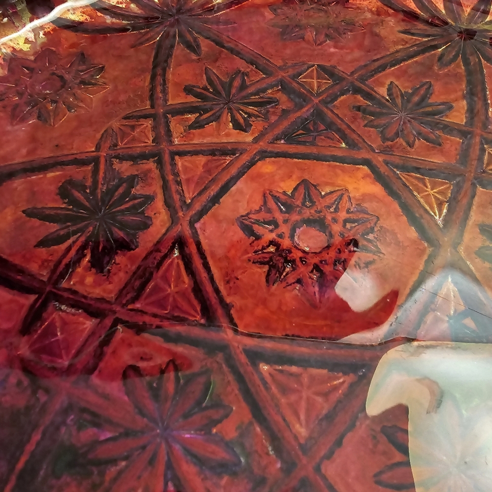 HANDCRAFTED Upcycled Deep Etched Glass Platter HANDPAINTED Tabletop ART Decor - Picture 8 of 17